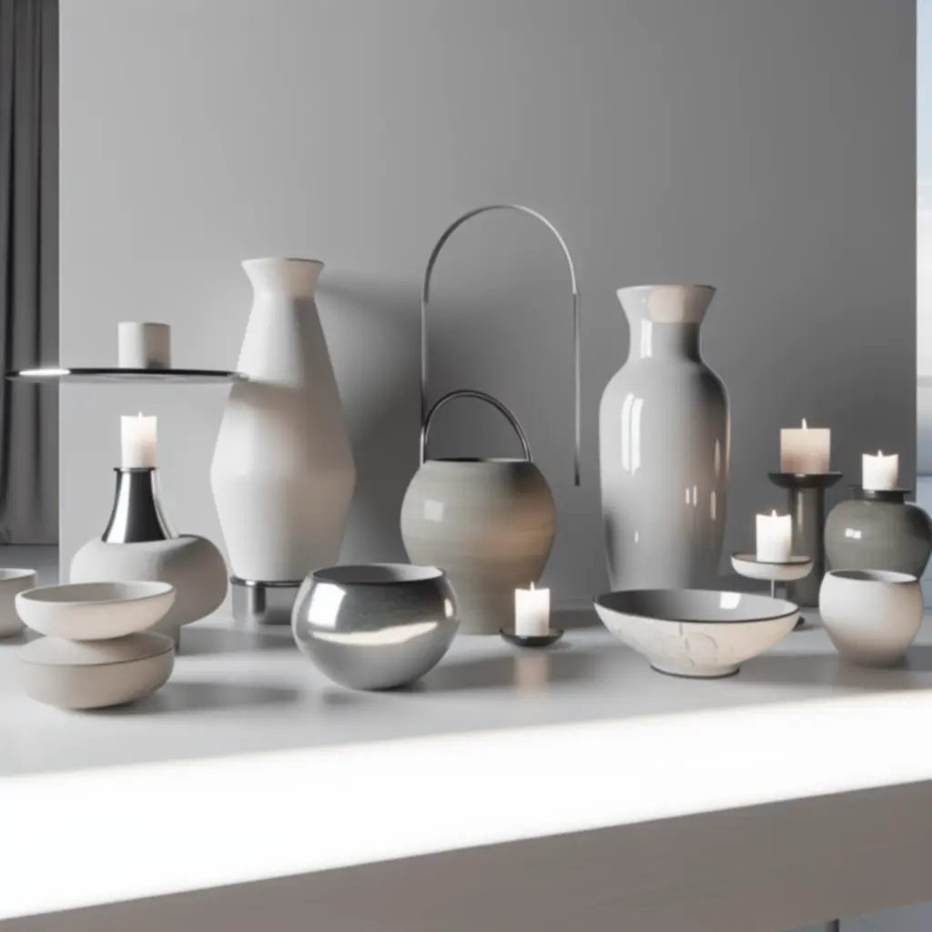 Kolekcja eleganckich akcentów dekoracyjnych na stoliku w nowoczesnym wnętrzu